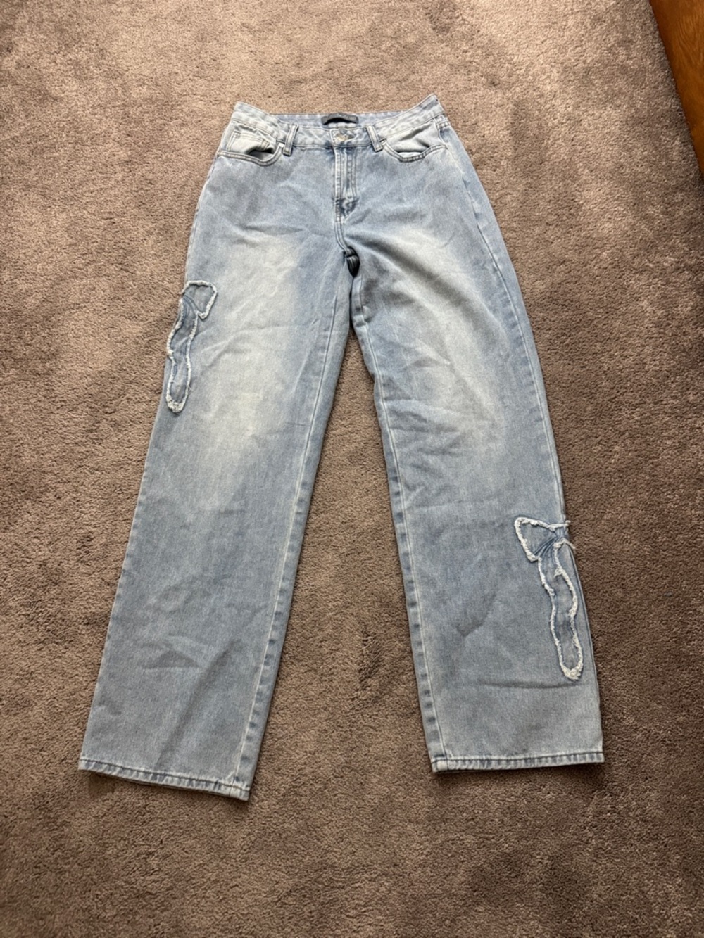 Cali 1850 Straight Leg Jeans SIZE 7 Light Wash Embroidered Bow Denim High Rise